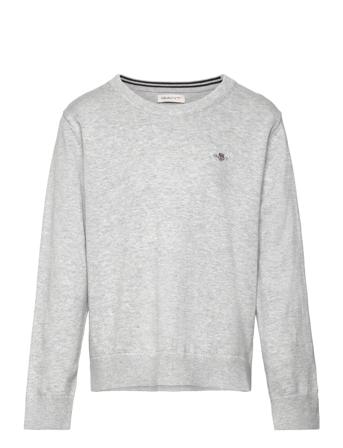 Shield Classic Cotton C-Neck Tops Knitwear Pullovers Grey GANT