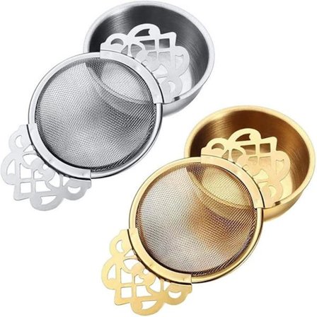 2 rustfrie te-sil med dryppskål, rustfritt stål te