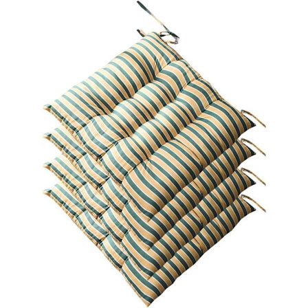 Setepute og puter med bånd 40x40x5cm, sett med 4 vakre stripete reversible kjøkken spisestue hagestol pute for innendørs utendørs møbler. (