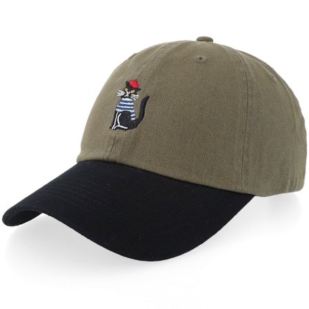 Iconic - Grön unconstructed Keps - French Cat Stone Washed Olive/Black Dad Cap @ Hatstore