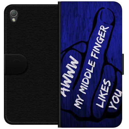 Kompatibelt Lommeboketui til Sony Xperia Z3 Mørk typografisk illustrasjon med hjerteform og budskap om vennskap mot dyp blå tretekstur