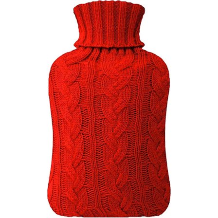 Varmtvandsflaske med strikket betræk, 1,11L Varmtvandspose, Rød