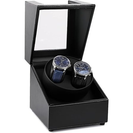 Seneste Dobbelt Watch Winder Boks, Lydløs Motor, Dobbelt Automatisk Ur Winder Rotations Opbevaringsdisplayboks til Automatiske Mekaniske Ure - Sort