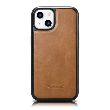 iCarer Leather Oil Wax-etui dekket med naturskinn for iPhone 14 Plus brun (WMI14220719-TN)