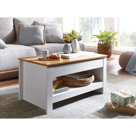 Rootz design soffbord 85 X 47 X 45 cm vit - ek - Vardagsbord med förvaringsutrymme - Soffbord med förvaringsfack Modernt - Fyrkantigt soffbord