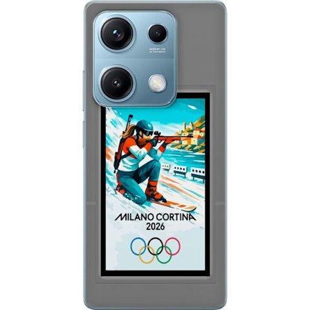 Kompatibelt Mobildeksel til Xiaomi Redmi Note 14S Retroplakat Cortina Milano 2026 med fjell, vintersportsutøvere, italienske trikolor, Milano-katedral