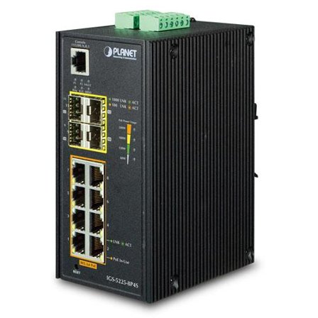 Planet Switch 8-p Gigabit 8xPoE+ 2xSFP Layer2 Industri IP30 DIN IPv6 240W