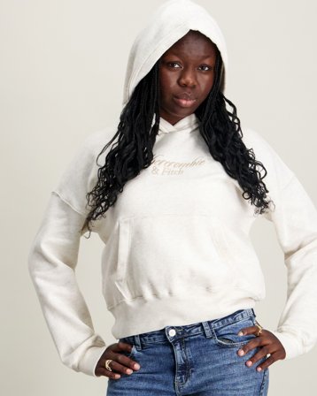 Abercrombie ESSENTIAL LOGO HOODIE Beige Huvtröjor/Hoodies Tjej - Kids Brand Store