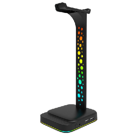 Rgb-kuuloketeline, pelikuulokkeiden pidike, jossa on 2 USB-laturia ja 3,5 mm:n portti