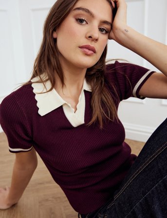 Noella Lilo Polo Knit - Burgundy - S