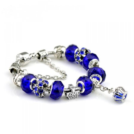 Mörkblå armband dam pärlor krona par kristallarmband bästa present till henne (storlek: 18 cm)