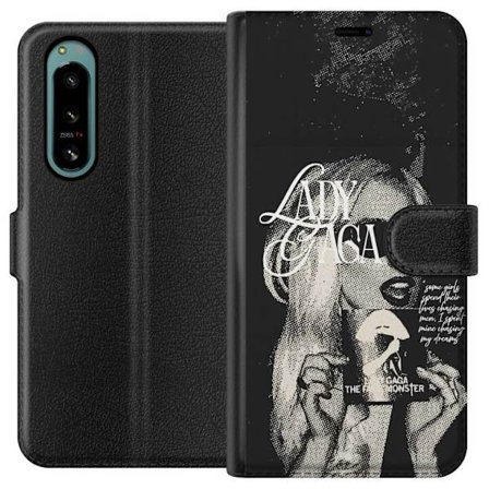 Yhteensopiva Lompakkokotelo Sony Xperia 5 IV Lady Gaga mustavalkoinen retrojuliste aurinkolaseilla ja pop-taide-estetiikalla