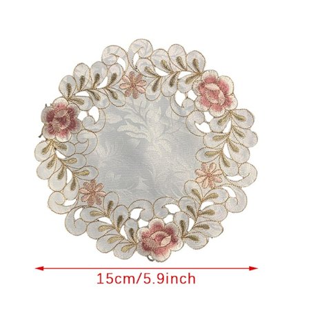 Rose Flower Brodery Placestable Rund Cup Bord Place Matt Pad C