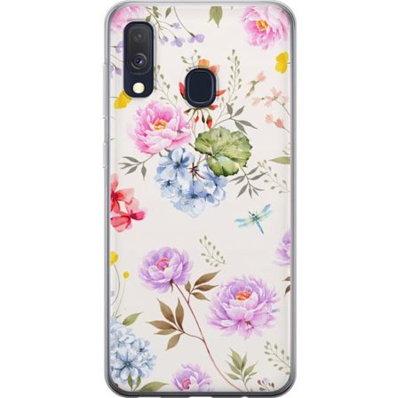 Kompatibelt Mobildeksel til Samsung Samsung Galaxy A40 Blomstrete mønster med håndmalte blomster, sommerfugler og insekter i romantisk skandinavisk