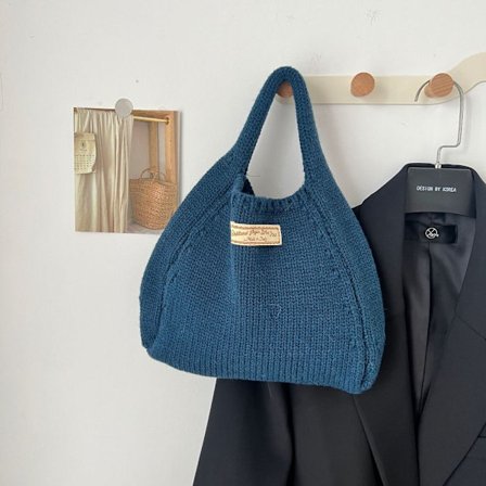 Håndvevde veske Ull strikke skuldervesker BLÅ