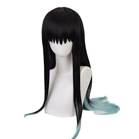 Svart Blå Mix Lang Straight Tokitou Muichirou Anime Parykk Kvinner Halloween Cosplay Kostyme Parykk