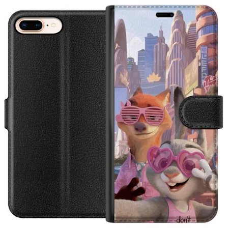 Yhteensopiva Lompakkokotelo Apple Apple iPhone 7 Plus Animoituja eläimiä aurinkoisessa kaupunkiympäristössä, joilla on pinkit aurinkolasit ja pos