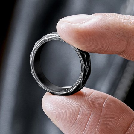 Bague en acier noir vintage Pearce Crux pour hommes - Bagues en acier