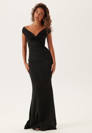 Goddiva - Bardot Pleat Maxi Dress - Kläder - - Bubbleroom