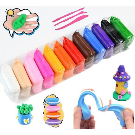 Barnens Lera 12 Färger Modellera Lera Magic Clay Lufttorkande Ultralätt Giftfri Med 3 Verktyg Leklera Kreativa Hantverk För Förskolebarn