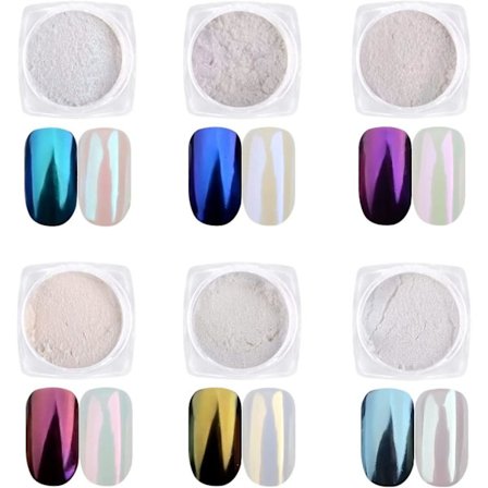 Nail Powder Pearl Effect Chrome Nail 6 Bot Glitter Nails Nail Art Powder Mirror Mtallique Glossy Holographic Nail Powders Chrom Pigment, Color