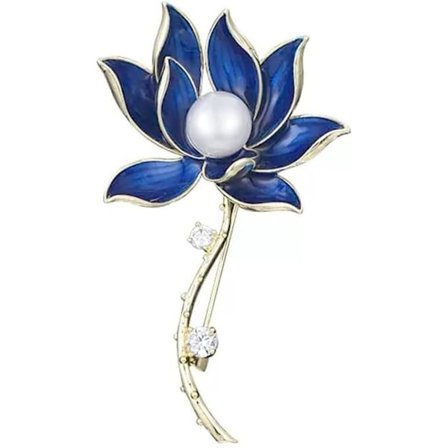 Blå Lotus Blomst Brosje Nål Dame Brosjer Nål Perleblomst Brosje Rhinestone Brosje Nål Elegante Bryllup Bukett Klær