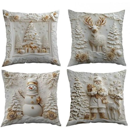 Joulutyynyliinasetti, 4 kpl, pehmeät muhkeat koristetyynyt piilovetoketjuilla (45 x 45 cm).
