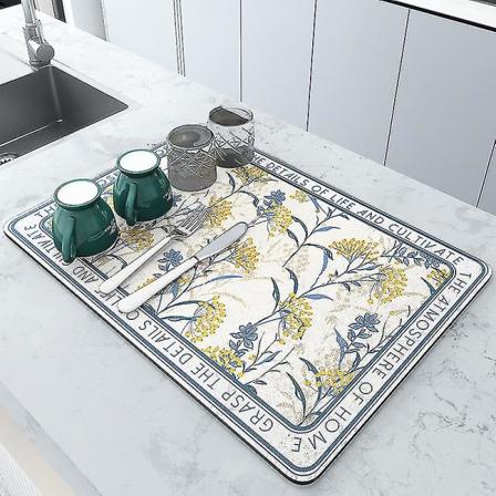 Superabsorberende Kaffeedisk Stor Køkken Absorberende Dræningsmåtte Tørremåtte Hurtigtørrende Badeværelsesdræningsmåtte blue 30x20cm