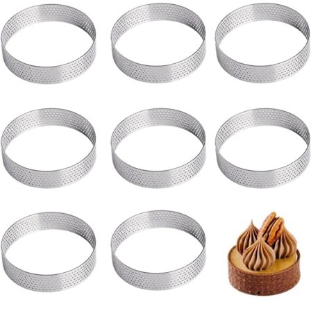 ING 8-delt dessertringe 8 cm kageforme butterdejringe bageforme dessertringe med huller rustfrit stål dessertringe form til bagning og