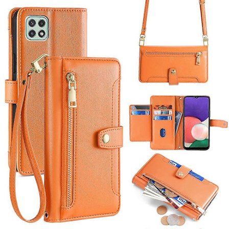 Ny Sauetekstur Crossbody Glidelås Lommebok Lær Telefonveske Oransje
