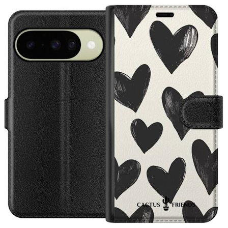 Kompatibel Tegnebogsetui til Google Google Pixel 10 Cactus and Friends - Bold Black Love Pattern