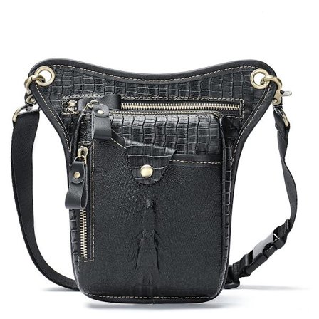 Mote Ekte Skinn Midjeveske med Benlomme for Menn og Kvinner, Multifunksjonell Midjeveske for Motorsykkel, Sykling, Utendørssport, Fotturer, Svart