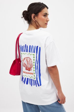 NA-KD - Oversized t-skjorte med trykk og rund hals - T-Shirts - Hvit - XS