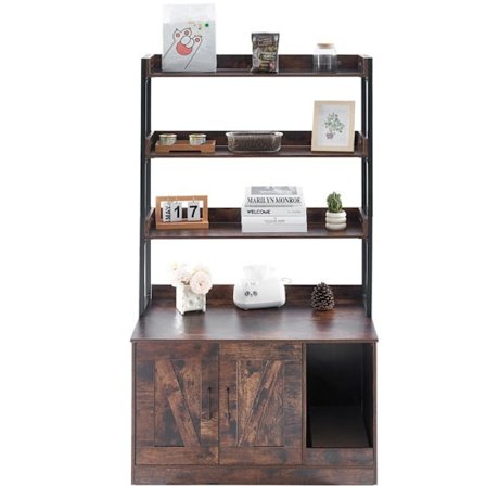 Enclosure för Kattlåda - DUOKU - CWM003 - Dold Möbel i Trä - 3 Hyllor - Mörkbrun