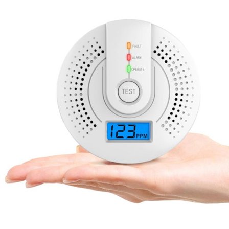 Digital karbonmonoksiddetektor, LCD-skjerm, alarm, bærbar, 9,6x9,6x3,1 cm, hvit, batteridrevet