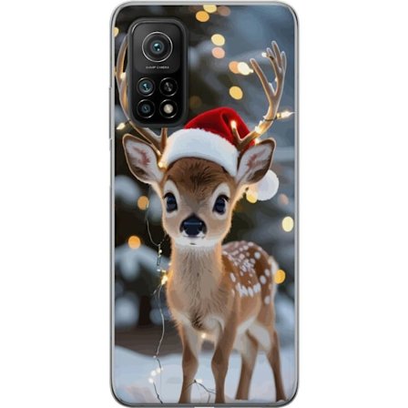 Xiaomi Mi 10T 5G Läpinäkyvä kuori Söpö poro jossa on joulupukin hattu ja valosarja jouluinen söpö talvinen juhla luminen kawaii loma kodikas ta