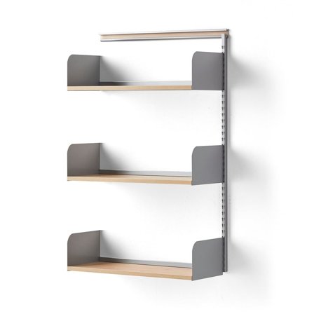 Reol SHAPE, vægmonteret, påbygningssektion, laminathylder, alu/birk, 1237x800x300 mm