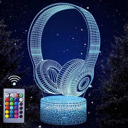 3D Kuulokkeet Yövalo, LED Optinen Illuusio Lamppu USB-Virralla 16 Väriä Tunnelma Deko Valot Kaukosäätimellä Paras Lahja Musiikille