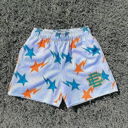 Kompatible Eric Emanuel Star Print Herre Shorts Åndbare Løse Muskel Fitness Sports Gym Træningsshorts Mes