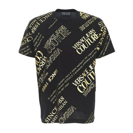 Versace Jeans Couture, T-Shirt brand name covering surface Czarny, Mężczyzna, Rozmiar: S