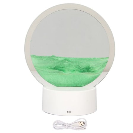 Bevægeligt Sand Kunst Rund Ramme 3D Transparent Glas Batteri USB Drevet Lys Dynamisk Sand Billede til Familie Kontor Cafe Grøn