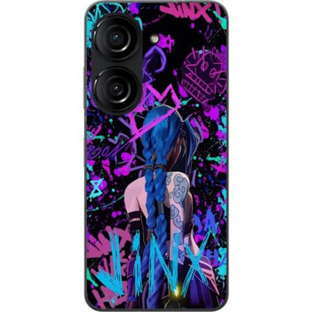 Yhteensopiva Puhelinkuori Asus Asus Zenfone 10 Värikäs graffitipiirustus, jossa on sinipäinen hahmo urbaanissa katutaidetyylissä