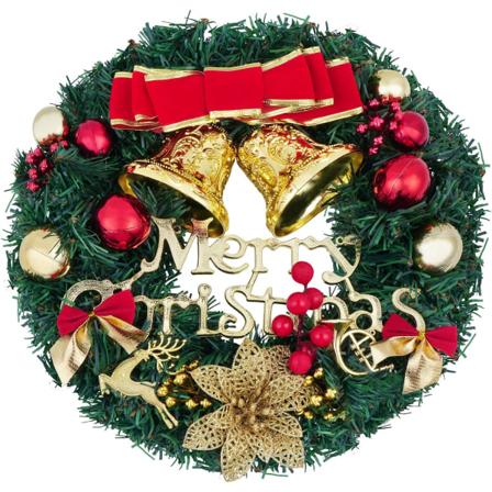 12 tuuman jouluseppele ja keulakellot Hyvää joulua etuoven koristeena joulujuhlien sisustukseen etuoven ikkuna, punainen C