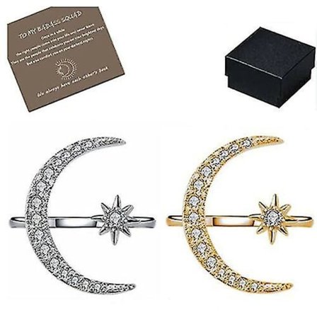 Justerbara Cubic Zirconia Crescent Moon Star Ringar För tjejer Half Moon Star Ring, barn, gyllene