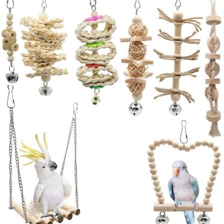 8 kappaleen lintu papukaija kello keinu lelut, linnun lelut, pureskelulelut valmistettu luonnollisesta KLB:stä