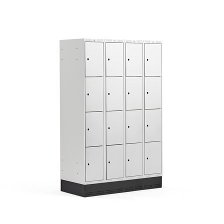 Kleiderspind CLASSIC mit Sockel, 4 Module/4 Türen, 1890 x 1200 x 550 mm, grau