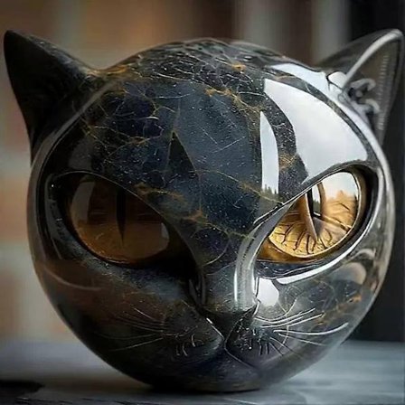 Lyxig Svart Katt Sten Skulptur Svart Obsidian Kristall Ädelsten Katt Resin Katthuvud-WELLNGS
