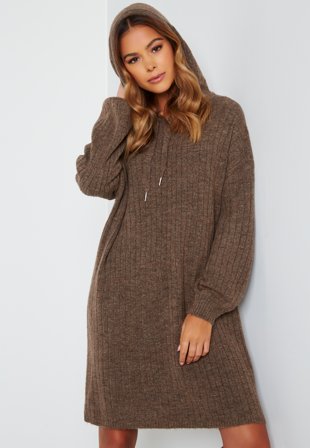 ONLY Karinna L/S Long Hood Dress Chestnut Detal: Mela Klær