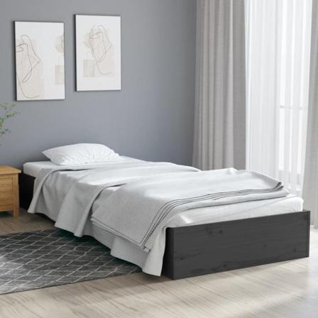 Vidaxl Sängram Grå Massivt Trä 90x190 Cm 3ft Grå