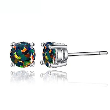 Örhängen med runda opaler, 6 mm, fyra klor, mångfärgade, för daglig användning